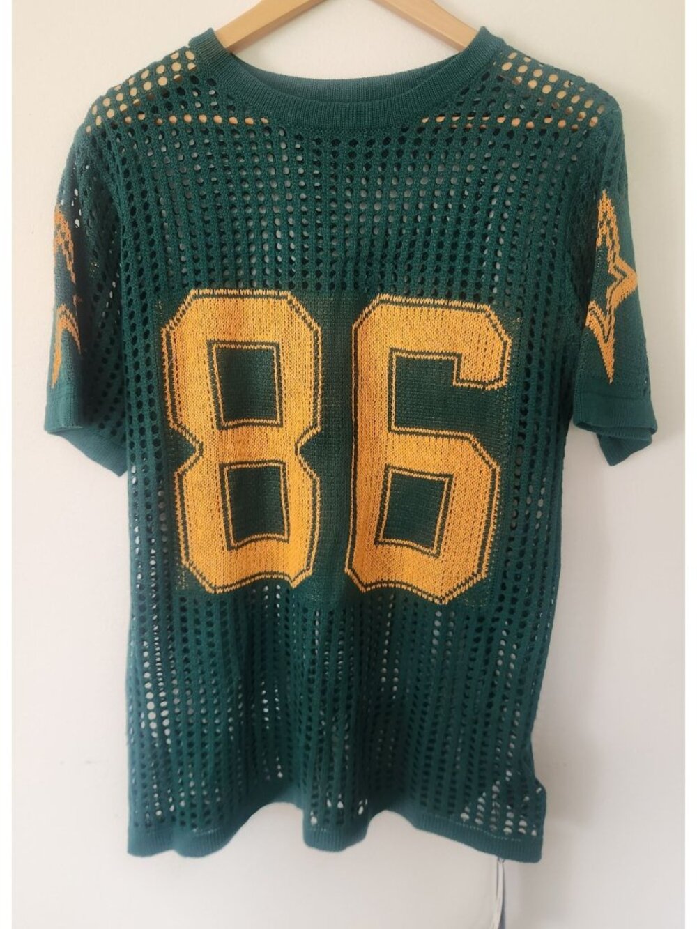 Romwe Women's sz. L Knit Short Sleeve 86 Green & Gold Jersey NWT